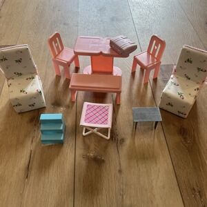 Vintage Barbie Furniture Dining Table Chairs Set Bench Misc Suitcase